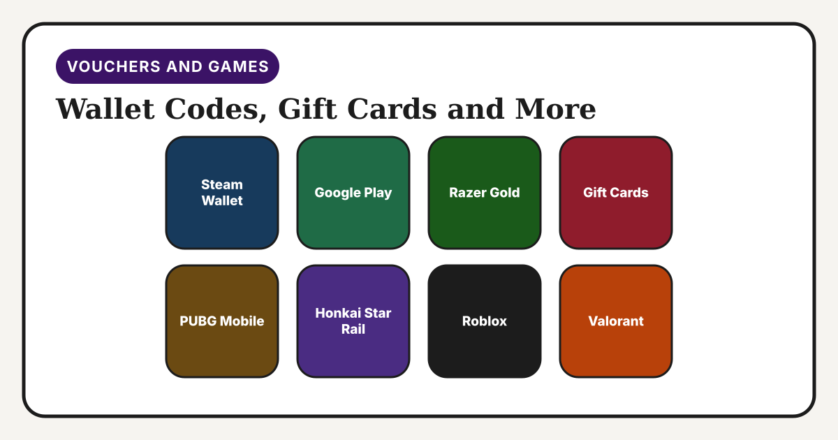 Codashop wallet codes, gift cards and popular games