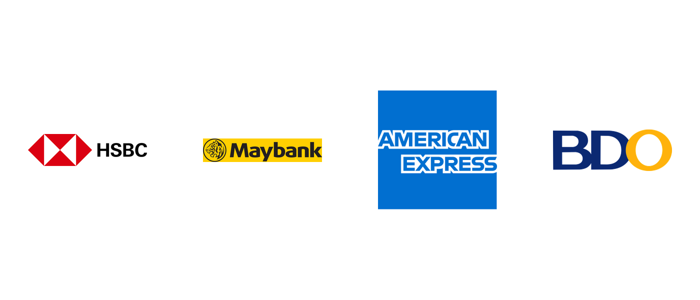 HSBC, Maybank, American Express and BDO logos for sale day cashback cards