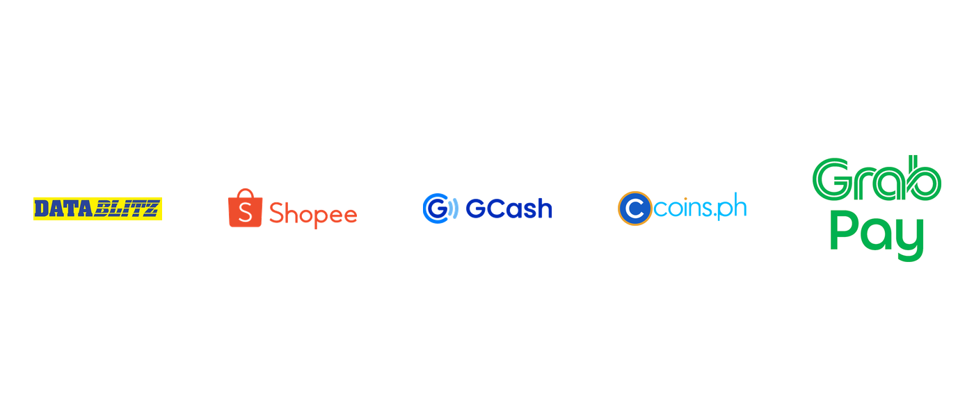 DataBlitz, Shopee, GCash, Coins.ph and GrabPay logos for DataBlitz payment and shopping options