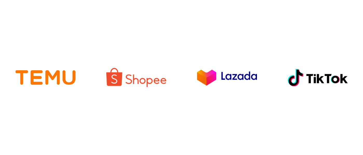 Temu, Shopee, Lazada and TikTok Shop logos for 11.11 shopping