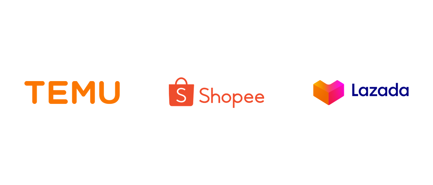 Temu, Shopee and Lazada logos