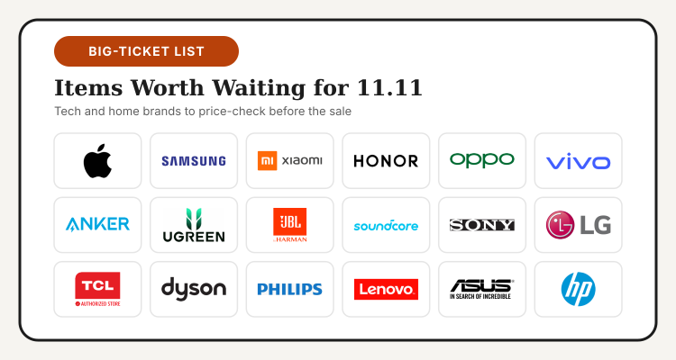 Logos of Apple, Samsung, Xiaomi, HONOR, OPPO, vivo, Anker, UGREEN, JBL, Sony, LG, TCL, Dyson, Philips, Lenovo, ASUS and HP