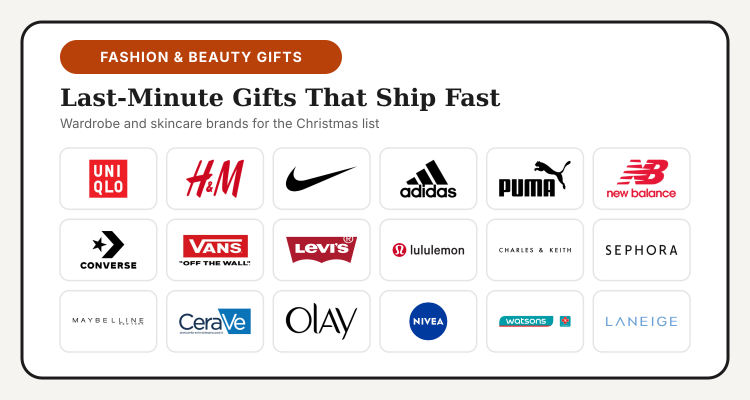 Logos of UNIQLO, H&M, Nike, adidas, PUMA, New Balance, Converse, Vans, Levi's, lululemon, CHARLES & KEITH, Sephora, Maybelline, CeraVe, OLAY, NIVEA, Watsons and Laneige