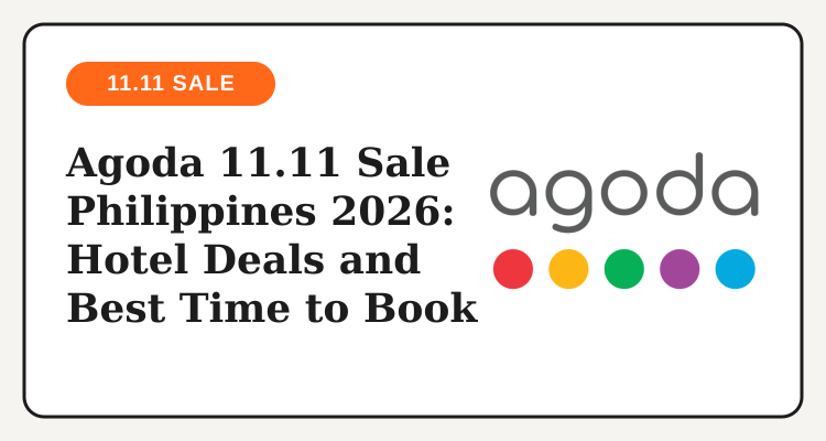 Agoda logo on an 11.11 Sale Philippines 2026 hotel deals headline card