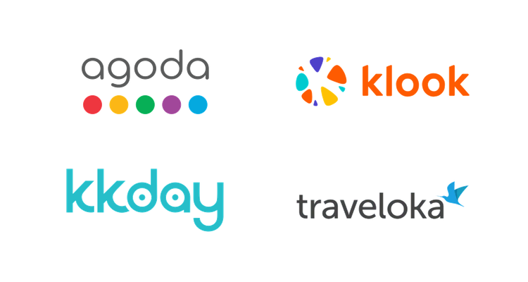 Agoda, Klook, KKday, and Traveloka logos