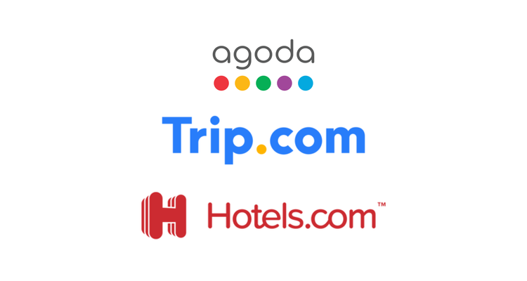 Agoda, Trip.com, and Hotels.com logos