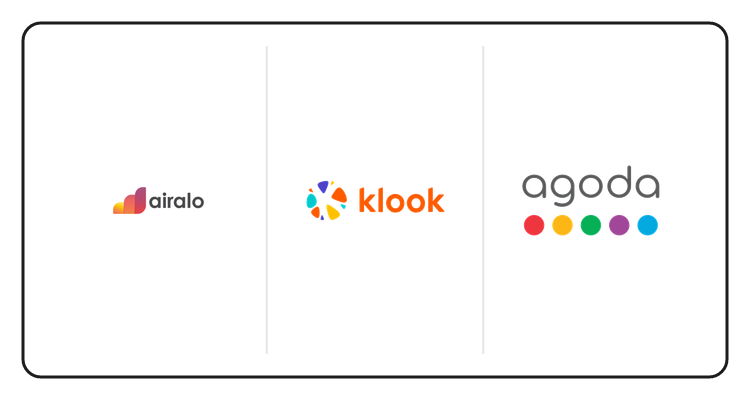 Airalo, Klook, and Agoda logos side by side