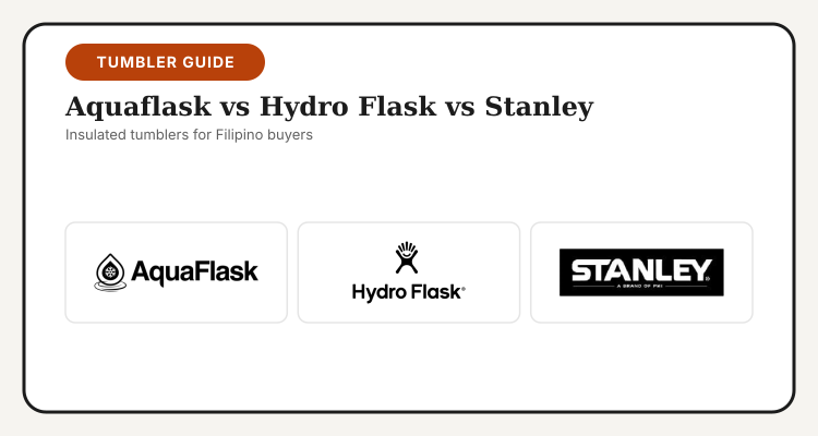 Aquaflask, Hydro Flask and Stanley logos side by side for a Philippines tumbler comparison