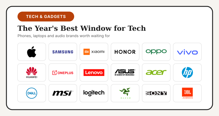 Logos of Apple, Samsung, Xiaomi, Honor, OPPO, vivo, Lenovo, ASUS, Acer, HP, Dell and other tech brands for Black Friday Philippines 2026