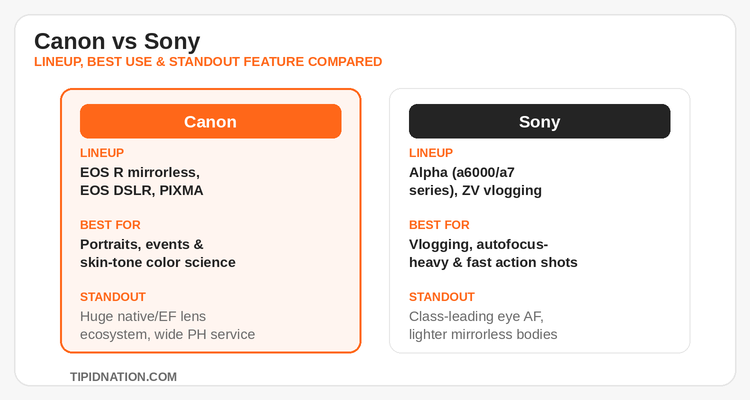 Canon vs Sony camera lineup and best use case comparison