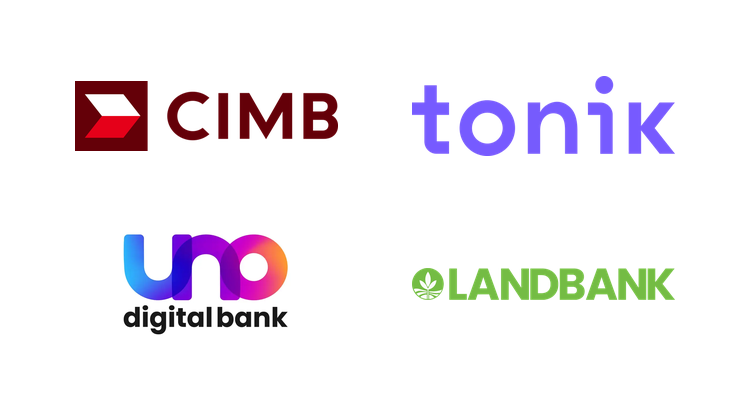 CIMB, Tonik, UNO Digital Bank, and LandBank logos