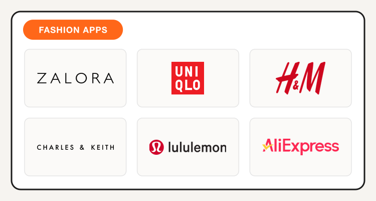 ZALORA, UNIQLO, H&M, Charles & Keith, Lululemon, and AliExpress logos