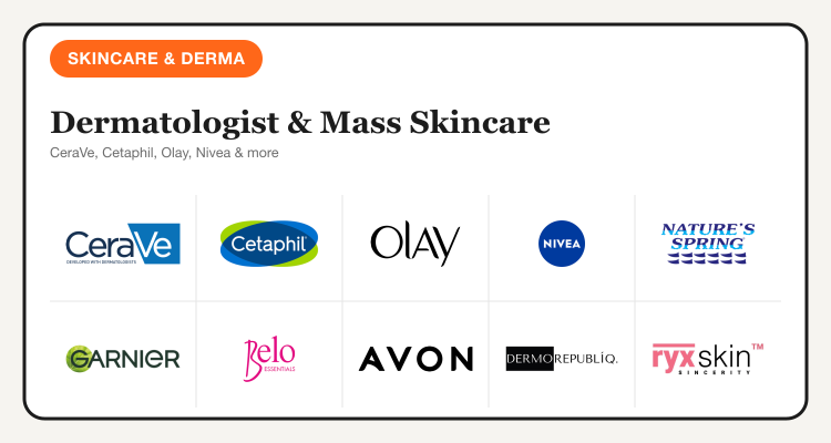 Dermatologist and mass skincare brands on TipidNation: CeraVe, Cetaphil, Olay, Nivea, Nature's Spring, Garnier, Belo Essentials, Avon, DermoRepubliq, and RyxSkin