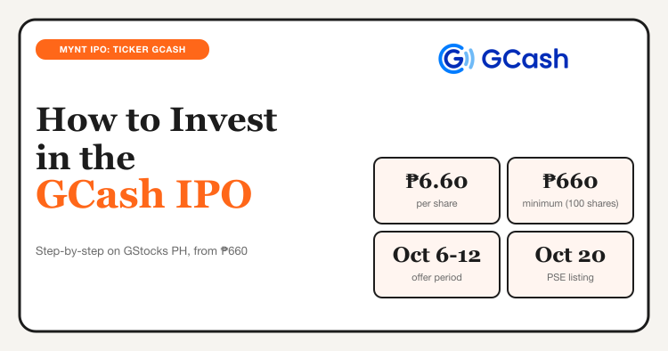 How to invest in the GCash IPO: ₱6.60 per share, ₱660 minimum, offer period October 6 to 12, listing October 20