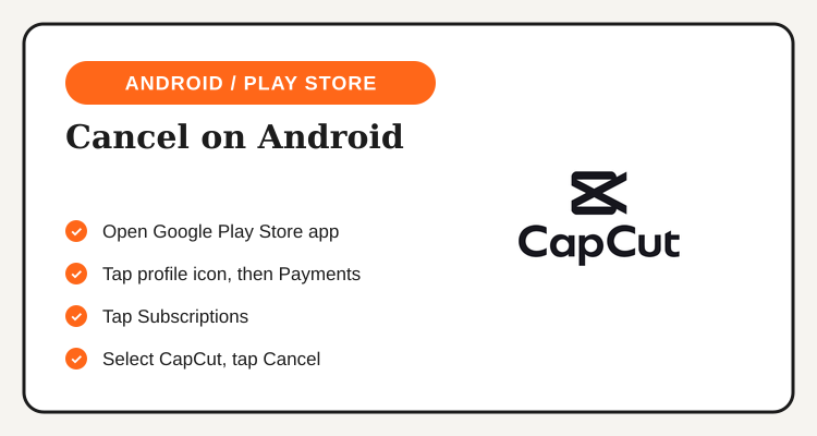 Steps to cancel CapCut Pro subscription on Android through Google Play Store
