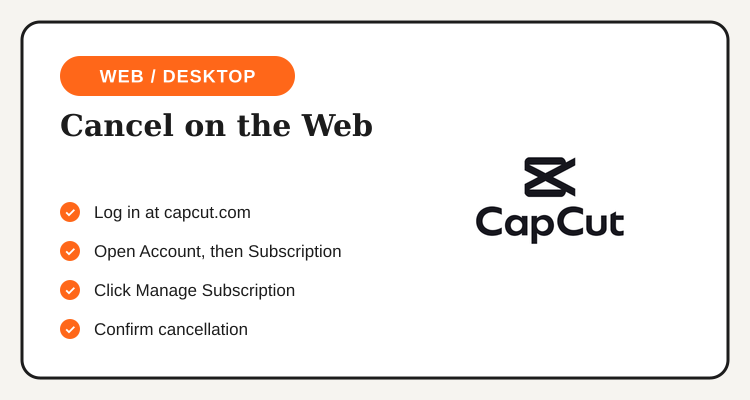 Steps to cancel CapCut Pro subscription through the CapCut website account page