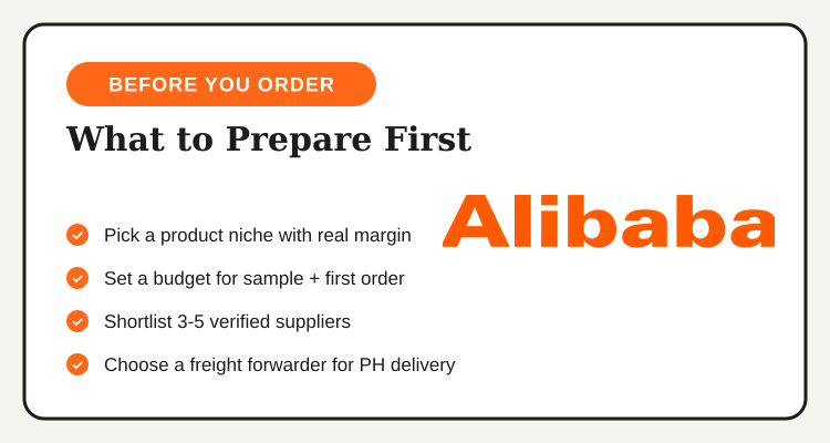 Checklist of what to prepare before placing a first Alibaba order as a reseller