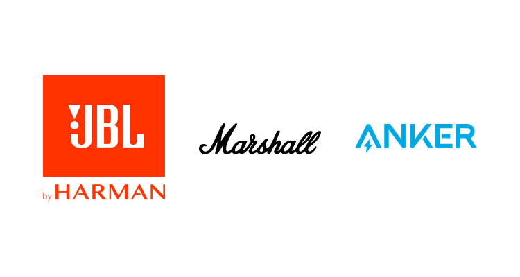JBL, Marshall, and Anker logos
