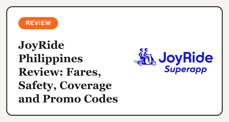 JoyRide Superapp logo on a review headline card for the Philippines