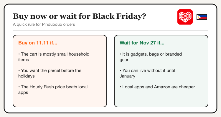 Buy now or wait for Black Friday on Pinduoduo Philippines: two columns of rules