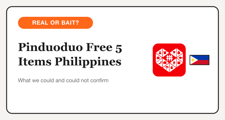 Pinduoduo free 5 items Philippines: real offer or referral bait, with the Pinduoduo logo and Philippine flag