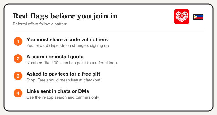 Red flags in Pinduoduo free gift offers: sharing codes, quotas, fees and links sent in chats
