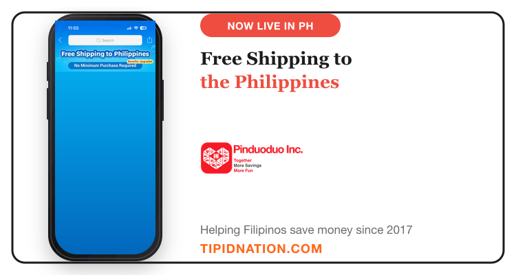 Pinduoduo Philippines app screenshot showing the Free Shipping to Philippines banner