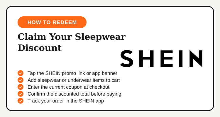 How to redeem the SHEIN sleepwear and underwear promo code, 5 step guide