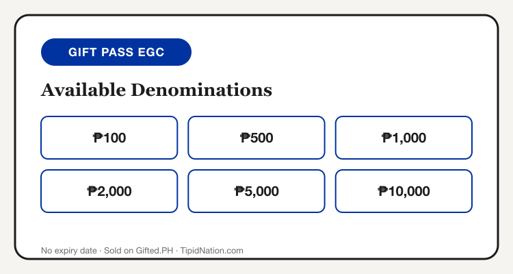 SM Gift Pass eGC available denominations on Gifted.PH