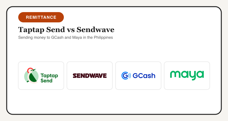 Taptap Send, Sendwave, GCash and Maya logos for a Philippines remittance comparison