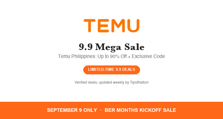 Temu 9.9 Mega Sale Philippines 2026: up to 90% off promo codes