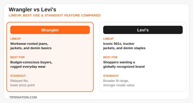 Wrangler vs Levi's lineup and best use case comparison