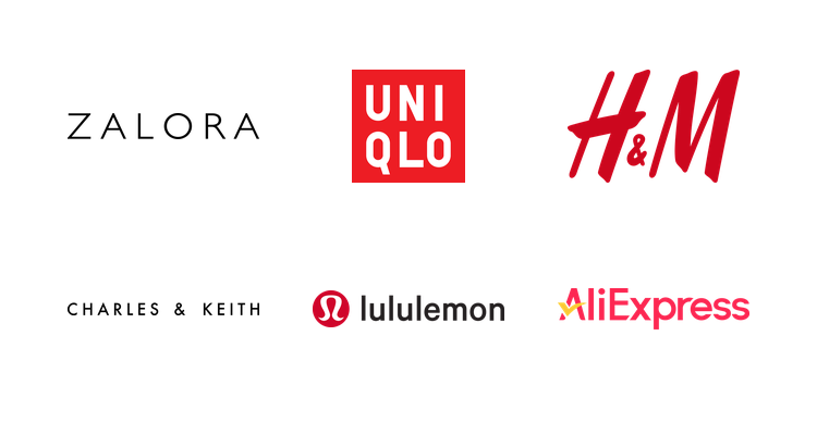 ZALORA, UNIQLO, H&M, Charles & Keith, Lululemon, and AliExpress logos
