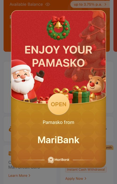 MariBank app Enjoy your Pamasko envelope with an Open button