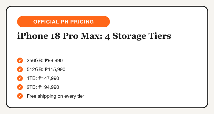 iPhone 18 Pro Max official pricing checklist: 256GB, 512GB, 1TB, 2TB, free shipping