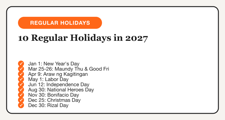10 regular Philippine holidays in 2027 checklist