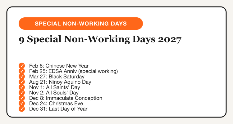 9 special non-working days Philippines 2027 checklist