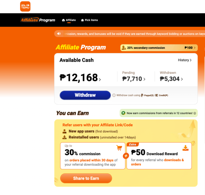 Temu Philippines Affiliate Program